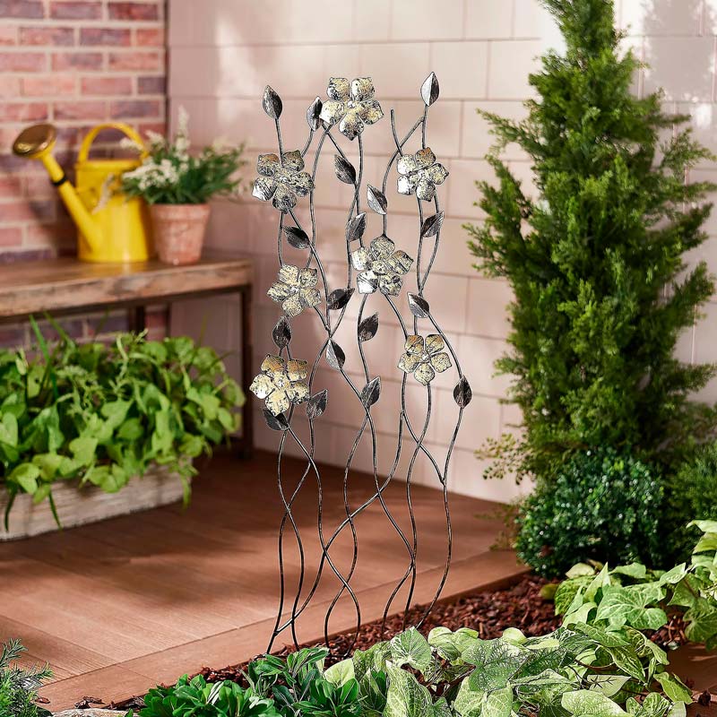 Copper Metal Garden Trellis - Flowers